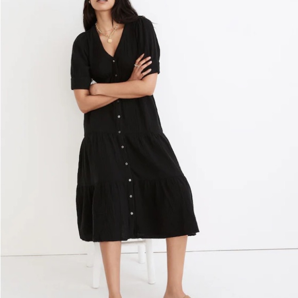 Madewell Lightspun Button-Front Tiered Midi Dress